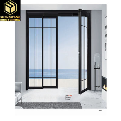 Puerta de aluminio de aleación PT 2.1m doble acristalamiento Puertas de patio de aluminio negro