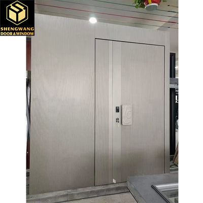 Puerta de jardín de aluminio de madera negra sin ruido Puertas de entrada de aluminio con eje