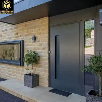Puerta de jardín de aluminio de madera negra sin ruido Puertas de entrada de aluminio con eje